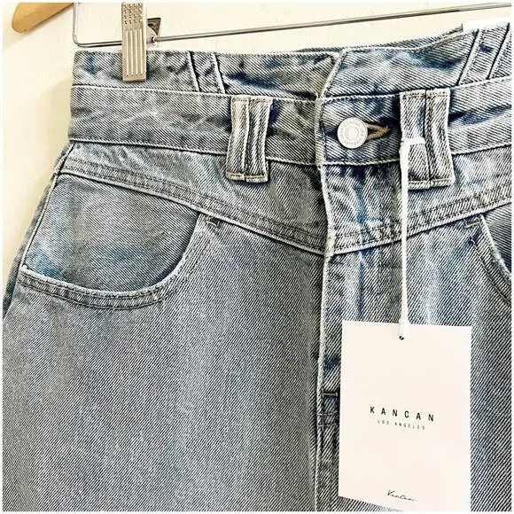 KanCan Denim High Rise Mini Skirt NWT Light Wash Cotton Size Medium Casual Chic - Picture 4 of 10